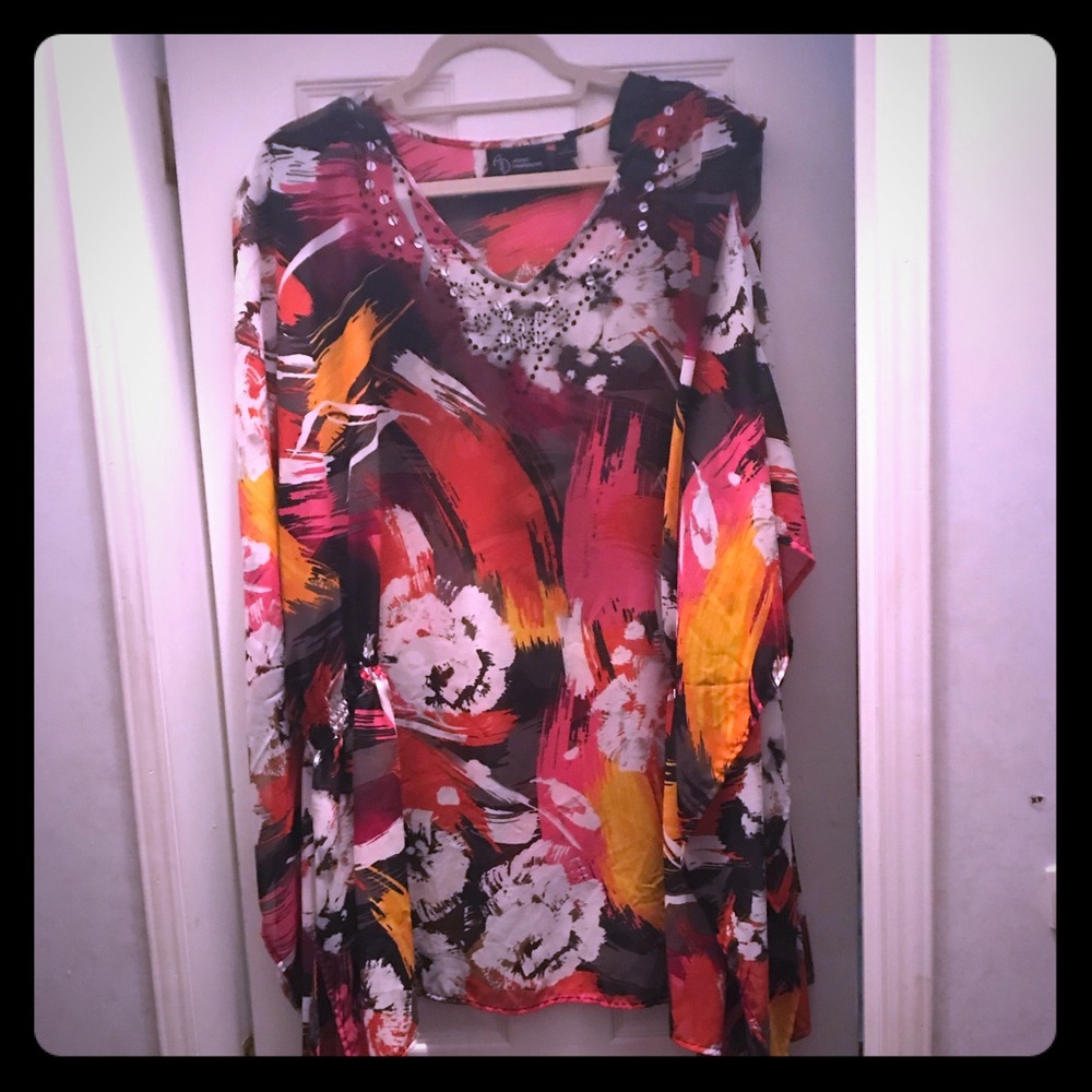 Sheer tunic with beading and sequins
